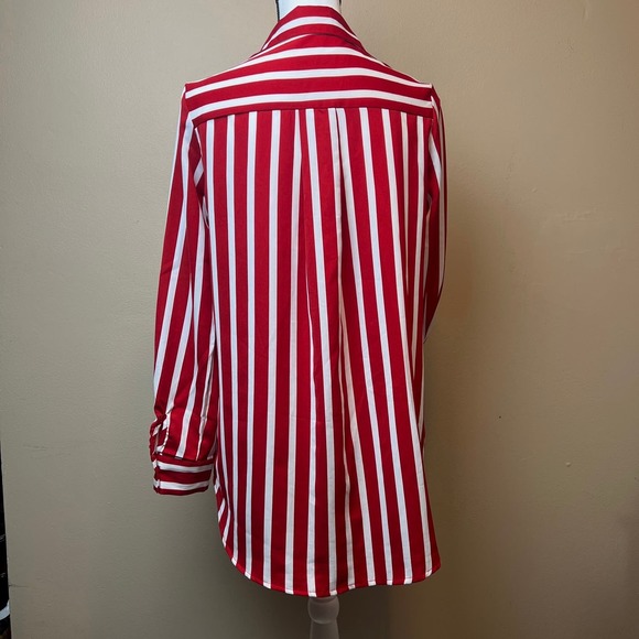 DROIMP Chic Red & White Striped Long Blouse - Size 4/Small - Picture 7 of 13